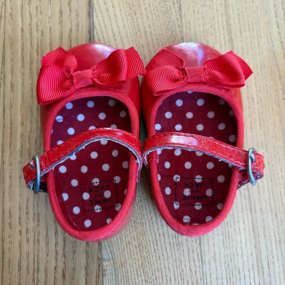 Janie And Jack Red Baby Shoes Mary Jane Ballet Flats Red Christmas Outfit Size 2